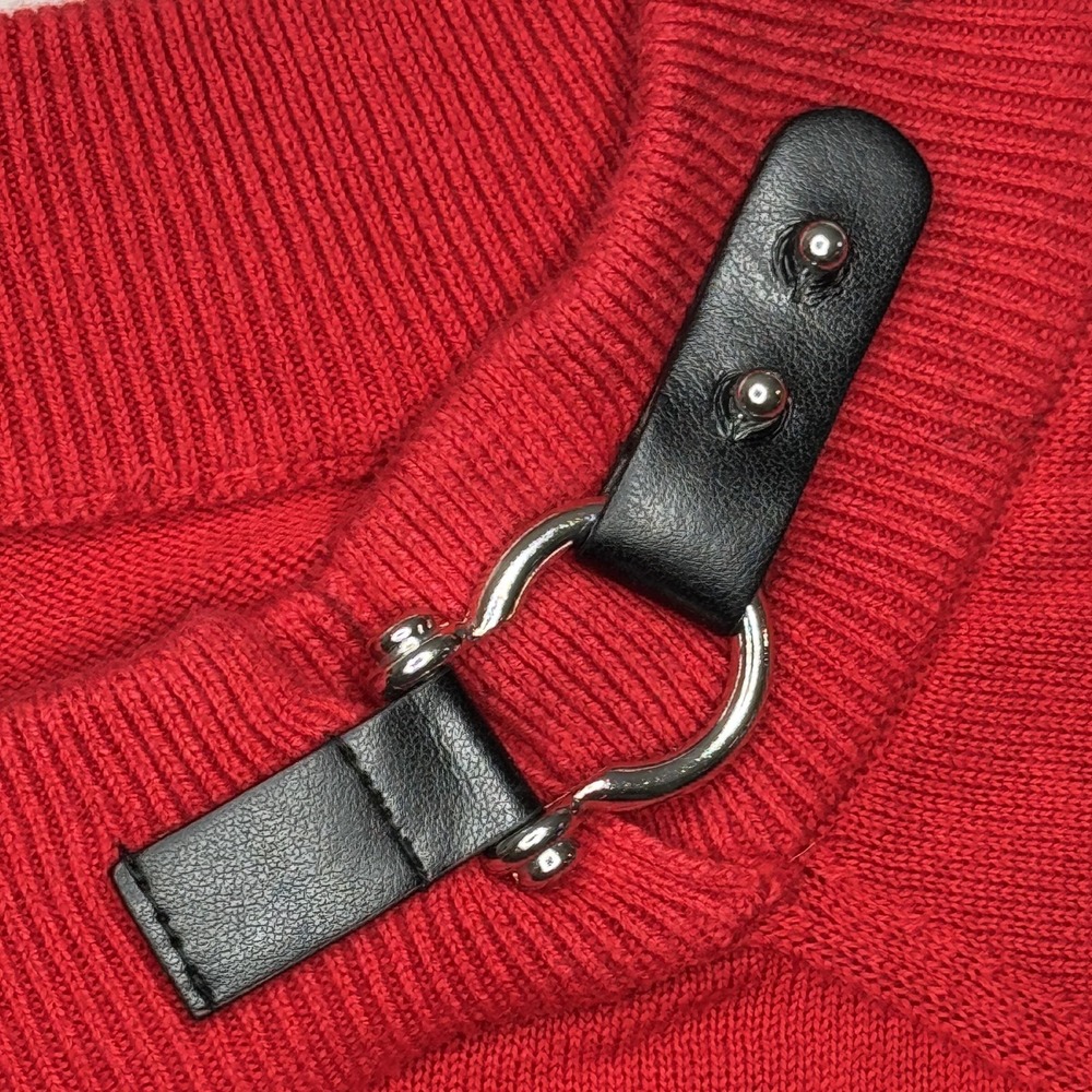 Lauren Ralph Lauren Sweater Womens XL Red Leather Ring Detail Pullover Raglan - Picture 4 of 8